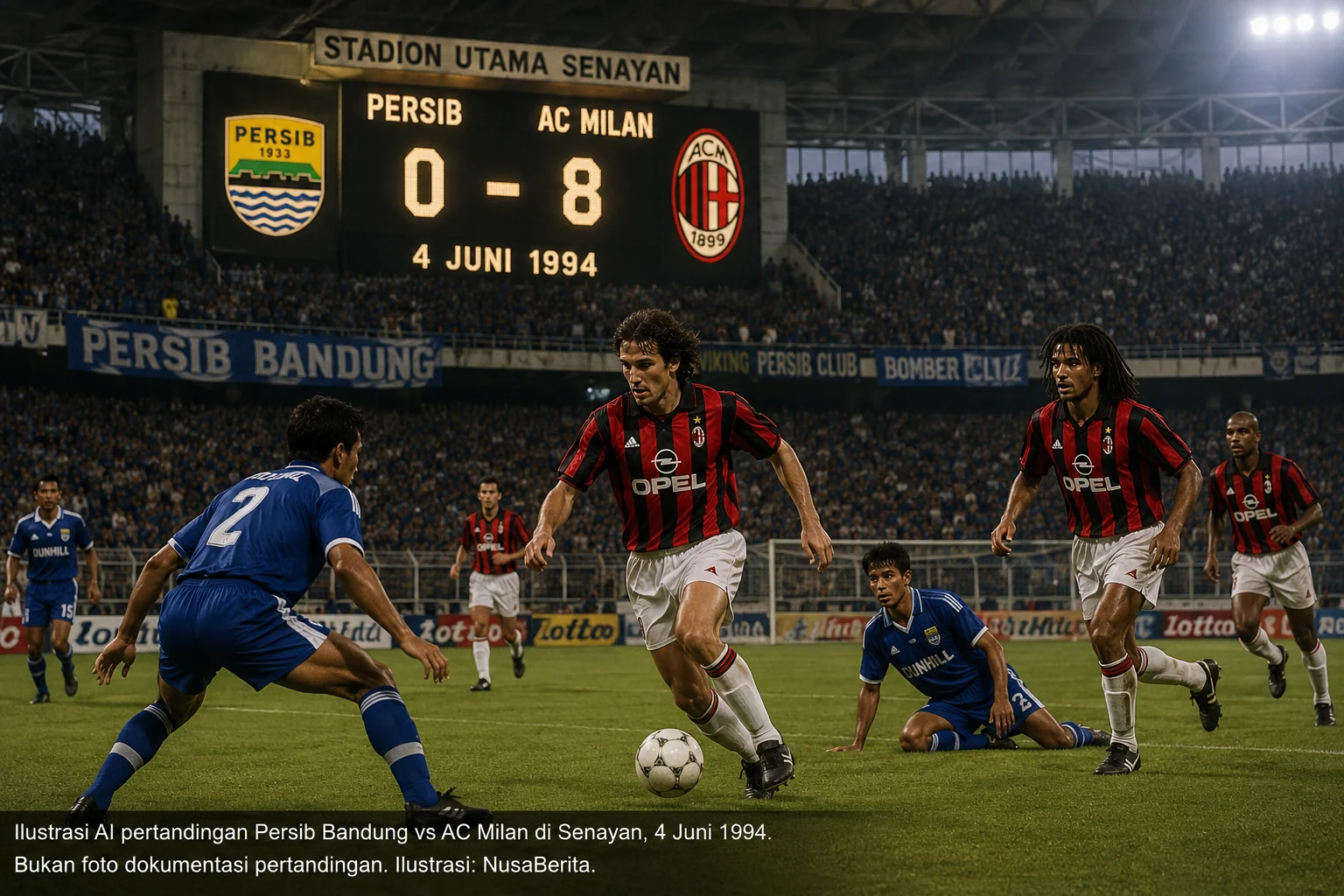 Ilustrasi pertandingan Persib Bandung melawan AC Milan di Senayan pada 1994